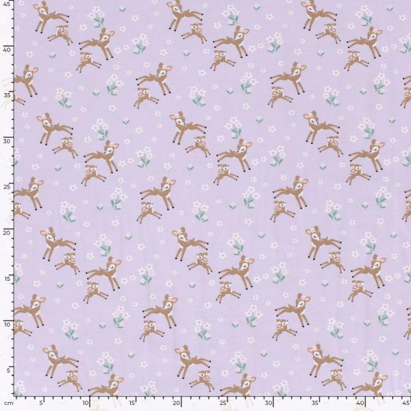 Baumwolljersey kleine Rehe auf Lavendel
